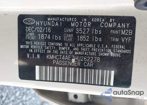 2017 Hyundai Accent Value Edition from USA, damaged, VIN KMHCT4AE7HU262278